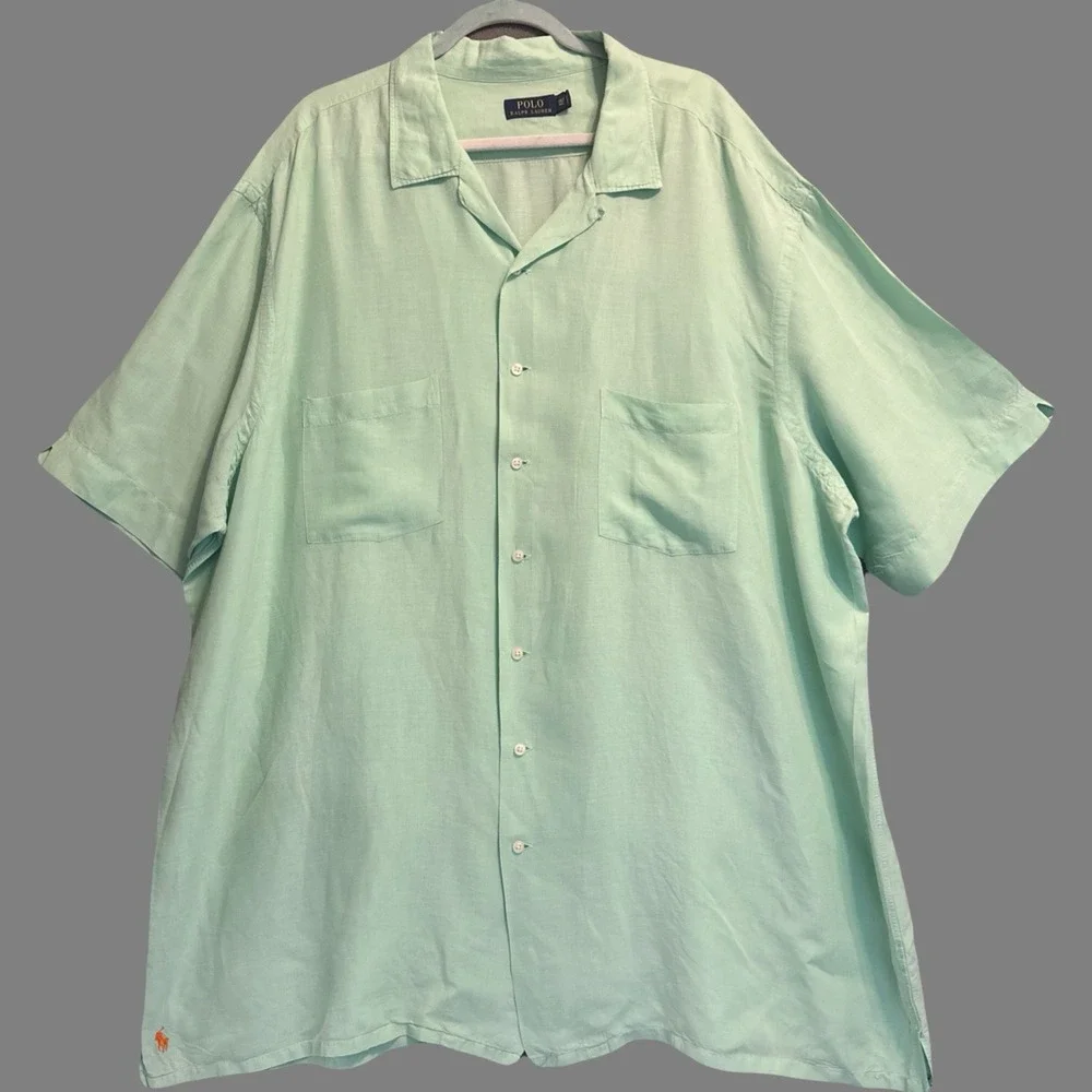 Polo Ralph Lauren Linen Silk Camp Shirt Loop Collar S/S Big & Tall 3XLT Green